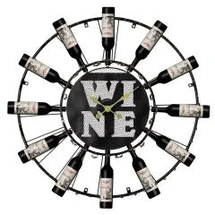 Vintiquewise Large Clock Wall-Mount Metal Wine Shelf &ndash; 24-Bottle Rack with Mesh Cork Basket and LED Light &ndash; Elegant Wine Display for Living Room, Kitchen, Dining Room, Home Bar, or Wine Cellar