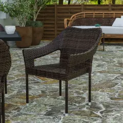 Merrick Lane Eldon Weather Resistant Indoor/Outdoor Stacking Patio Dining Chair with Steel Frame and PE Rattan Espresso
