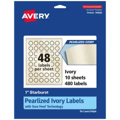 Avery Pearlized Ivory Starburst Labels with Sure Feed Technology, Print-to-the-Edge, 1"