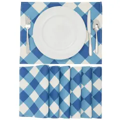 Set of 6 Blue and White Plaid Cloth Placemats, 16.5 x 12.6 Inches Burlap and Polyester Washable Table Mats with Buffalo Design, Farmhouse-Style Dining Table Decorations