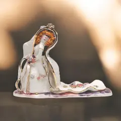 Ceramic Bride with Curly Hair Figurine, Wedding Gift, Wedding Decor