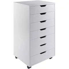 Wood 7-Drawer Storage Cabinet Chest with Casters and Lock White