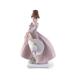 Lladro Girl with Straw Hat in The Wind Figurine