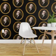 Pre-Pasted Wallpaper 2FT Wide Pink Kitsch Bubble Funny Humor Gum George Historical Figure President American History Georgian Founding Fathers. Custom Pre-pasted Wallpaper by Spoonflower