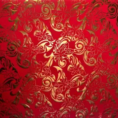 1 Yard Tiare Swirls Polyester Foil Fabric, 36in L x 60in W Durable Polyester Material for Craft & Apparel Red/Gold