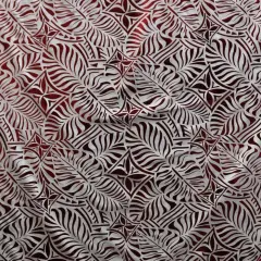 1 Yard Monstera Leaf Tiara Fabric, Foil Print Polyester, 36in L x 60in W White & Red