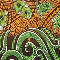 Hibiscus Turtles Waves Polyester Sarong 72" L x 45" W Gold