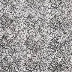 1 Yard Hibiscus Traditional Polynesian Tattoo Poly Cotton Fabric Tropical Print 45 Inch Width Charcoal