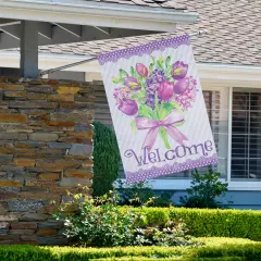 Northlight Welcome Purple Floral Bouquet Outdoor House Flag 28" x 40"