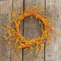Wispy Orange Buds Flower Wreath 22"