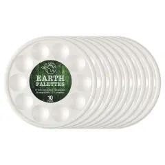 Creative Mark Disposable Paint Palette, 7-3/8" Diameter, 10 Pack - Eco-Conscious, Biodegradable Paint Holder Tray for Artists, Compostable Paint Tray Palette with 10 Wells Each, Easy Cleanup