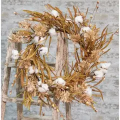 Cotton Wreath With Fall Grass, 22"