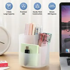 3 Slots 360-Degree Spinning Pencil Pen Desk Organizers, Desktop Storage Pen Organizers Stationery Supplies, Cute Pencil Cup Pot for Office, School, Art Supply, Kids - Clear