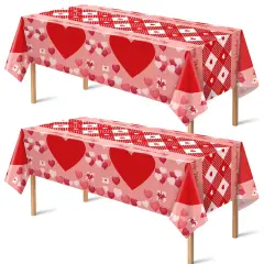 OHOME 2 Pack Valentines Day Decorations - Valentines Decor - Disposable Plastic Valentines Tablecloth | Valentine Decorations Indoor - Valentines Party Decorations Favors | Valentines Backdrop Banner