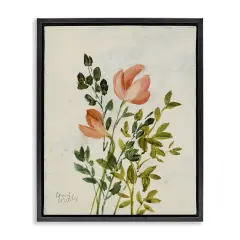 Stupell Industries Vintage Leaves Pink Blossom Framed Floater Canvas Wall Art Design by Lanie Loreth