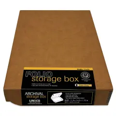 Lineco Folio Archival Storage Box - Tan, Faux Leather, 11" x 14"