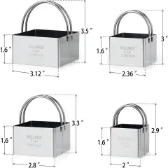 4-Piece Square Biscuit Cutter Set - Stainless Steel with Handle
