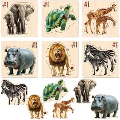 Realistic Wooden Puzzles for Toddlers| Safari Animals