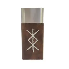 Cigar Case with Cutter - Viking Protection Rune Leather Rustic/Silver