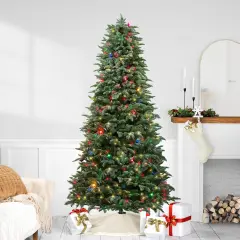 Northlight Real Touch&trade; Artificial Pre-Lit Slim Dunton Spruce Christmas Tree - 7.5' - Multi-Color Lights Green
