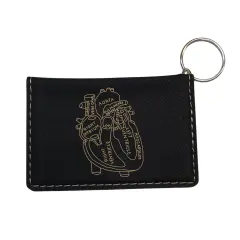 Keychain ID Holder Wallet - Heart Anatomy - Leather Black/Gold