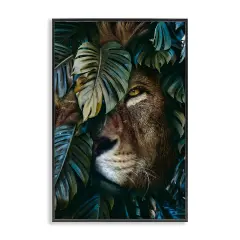 Stupell Industries Lion Peering Monstera Leaves Framed Giclee Wall Art Design by Reinders
