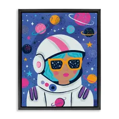 Stupell Industries Astronaut Gal in Space Framed Floater Canvas Wall Art Design by Lisa Perry Whitebutton