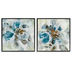 Stupell Industries Teal Abstract Flower Petals2 pc Framed Giclee Wall Art Set Design by Liz Jardine