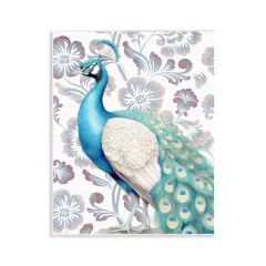 Stupell Industries Peacock on Floral Pattern Wall Plaque Art Design by Kim Allen