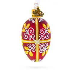 Red and Gold Swirl Design Mini Glass Egg Ornament 2.9 Inches