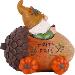 Fall Gnome Pumpkin Resin Statue Figurine - Pine Cone & Gnome
