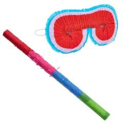 Small Pinata Stick and Blindfold for Kids Birthday, Cinco de Mayo Party Decorations (2-Piece Set), For Ages 3-6 Multicolor