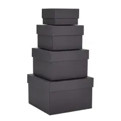 Stockroom Plus Set of 4 Sizes Square Nesting Gift Boxes with Lids for Presents, Decorative Goodie Box for Holidays, Wedding, Birthday, and Party Favors, Stackable (Black)