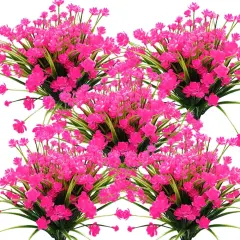 Artificial Flowers Outdoor UV Resistant Fake Plants Indoor Outside Hanging Planter Home Garden Decor, 10 Bundles (Pink)