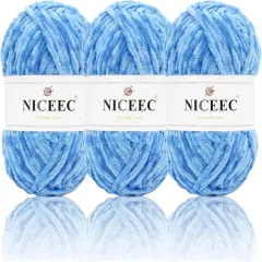 3346.46 Inches - 3 Skeins Soft Chenille Yarn(Blue)