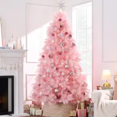 Best Choice Products Premium Artificial Pink Pampas Christmas Tree Holiday D&eacute;cor w/ Foldable Metal Base