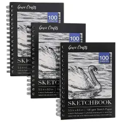 3-Pack Perforated Art Sketchbook for Drawing, 5.5x8.5 Inch Spiral Bound Notebook for Doodling, Drawing, Art Pads with Acid-Free Paper, 100 Ivory Color Sheets Each, 68lb/100gsm White