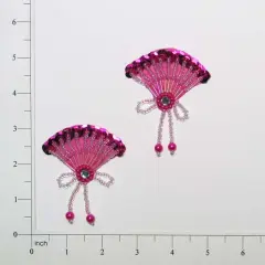 Beaded Fan Sequin Applique/Patch Pack of 2 Fuchsia