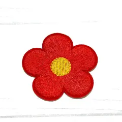 Flower embroidered patch Red