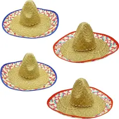 4E's Novelty 4 Pack Bulk Sombrero Hat Made Of Straw With Colorful Serape Trim And Chin Strap, Perfect Cinco De Mayo Hats For Adults Or A Giant Sombrero Hat Look Suits In mexico Sombreros For Party