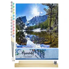 Figured'Art Paint by Numbers Kit for Adults Mountain and River 16"x20" - Craft Art Painting Rolled Canvas with DIY wooden frame