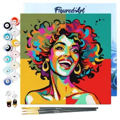 Figured'Art Mini Paint by Numbers Kit for Adults with Frame Vibrant Latina Pop Art Small format 8"x8" - Craft Art Painting DIY Canvas Already Stretched on a Wooden Frame
