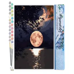 Figured'Art Paint by Numbers Kit for Adults Moon Reflection on the Lake 16"x20" - Craft Art Painting DIY Kit Rolled Canvas without frame