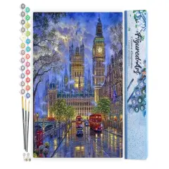 Figured'Art Paint by Numbers for Adults London in the dusk 16"x20" - Craft Art Painting DIY Kit Rolled Canvas without frame