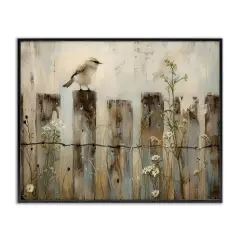 Stupell Industries Fence Perched Country Bird Framed Giclee Design By Arlington Prints