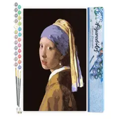 Figured'Art Paint by Numbers for Adults Vermeer Girl with the Pearl 16"x20" - Craft Art Painting DIY Kit Rolled Canvas without frame