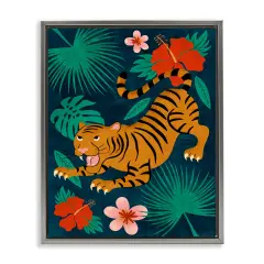 Stupell Industries Crouching Tiger Tropics Floater Framed Canvas Wall Art Design by Carrie Cantwell