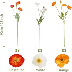 Artificial Poppy Silk Flowers Faux Poppy Flower Stems for Wedding Party Table Centerpiece Arrangement 6pcs whiteorangered