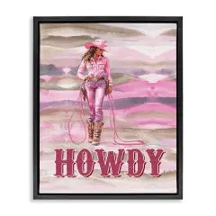 Stupell Industries Pastel Howdy Cowgirl Floater Framed Canvas Wall Art Design by Lettered and Lined