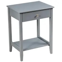 2-Tier Wooden Storage Display Nightstand End Table with 1 Drawer and Metal Handle Grey